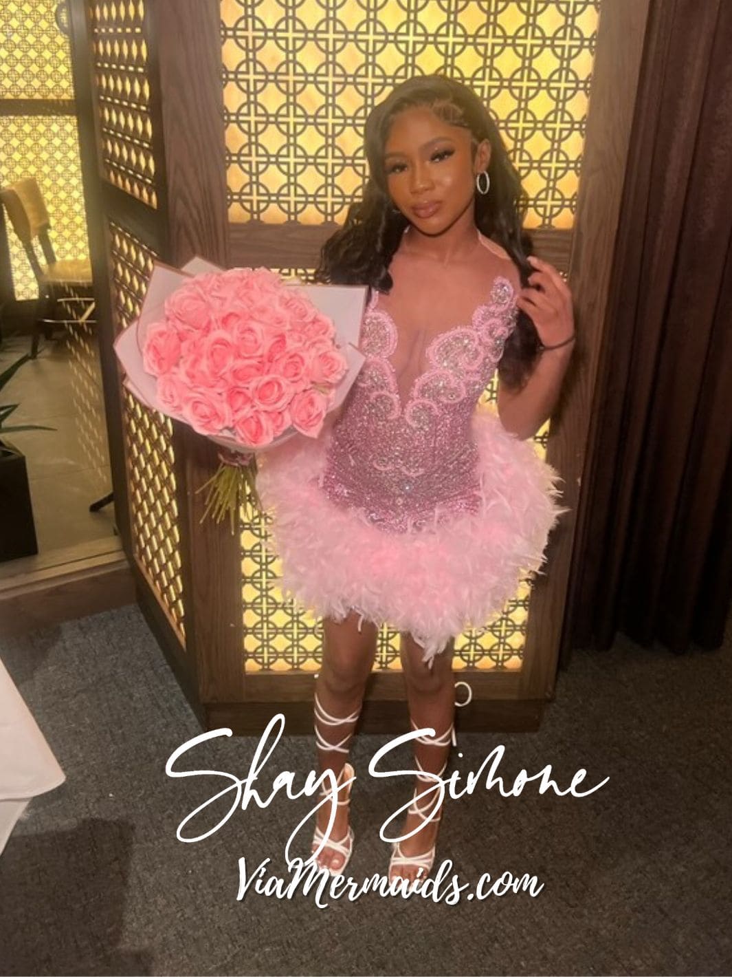 Baddie 3.0 Pink Rhinestone Dress with Pink Feathers