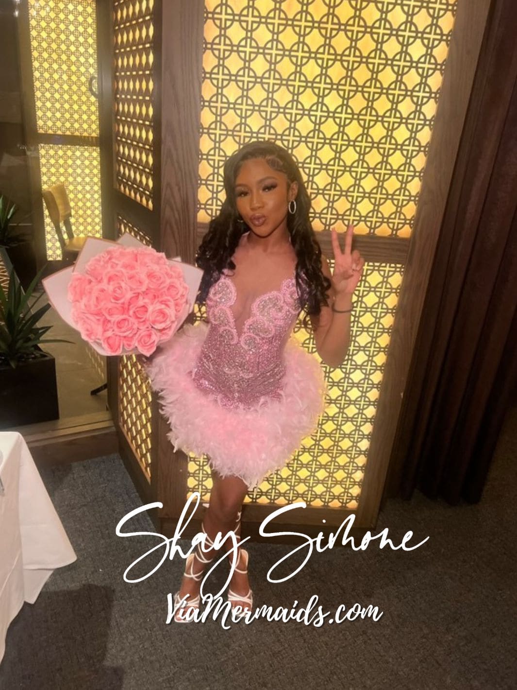 Baddie 3.0 Pink Rhinestone Dress with Pink Feathers