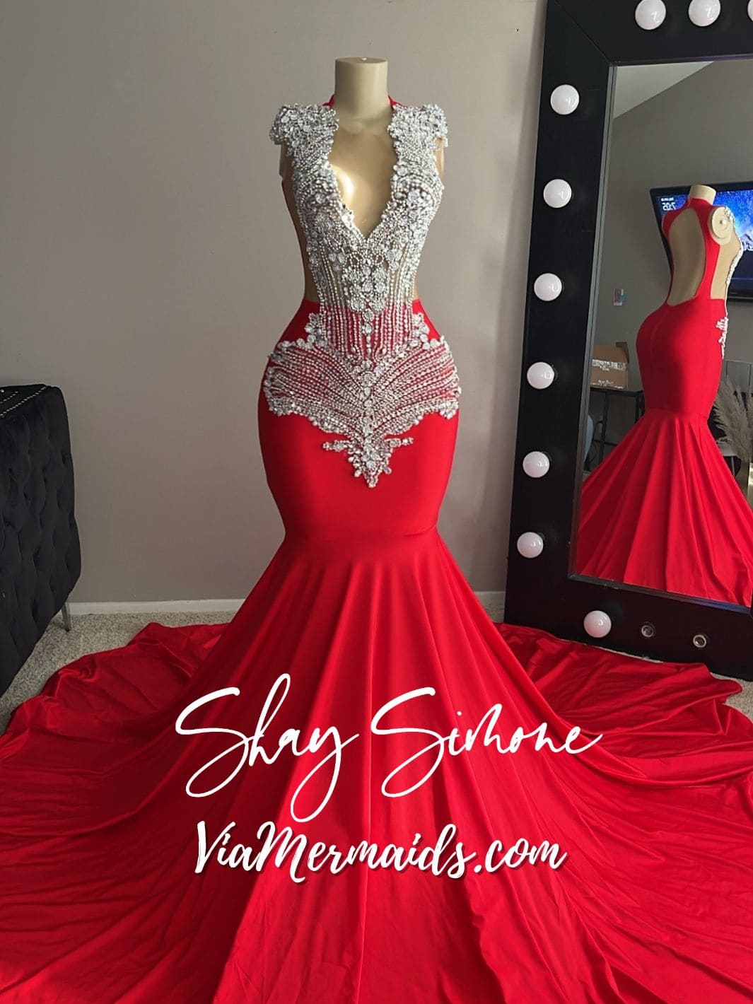 Crimson Red Silver Dress – Shay Simone - Main Image
