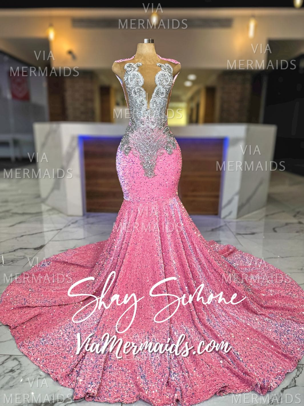 DESTINY - Sequin Prom Dress with Silver Rhinestones