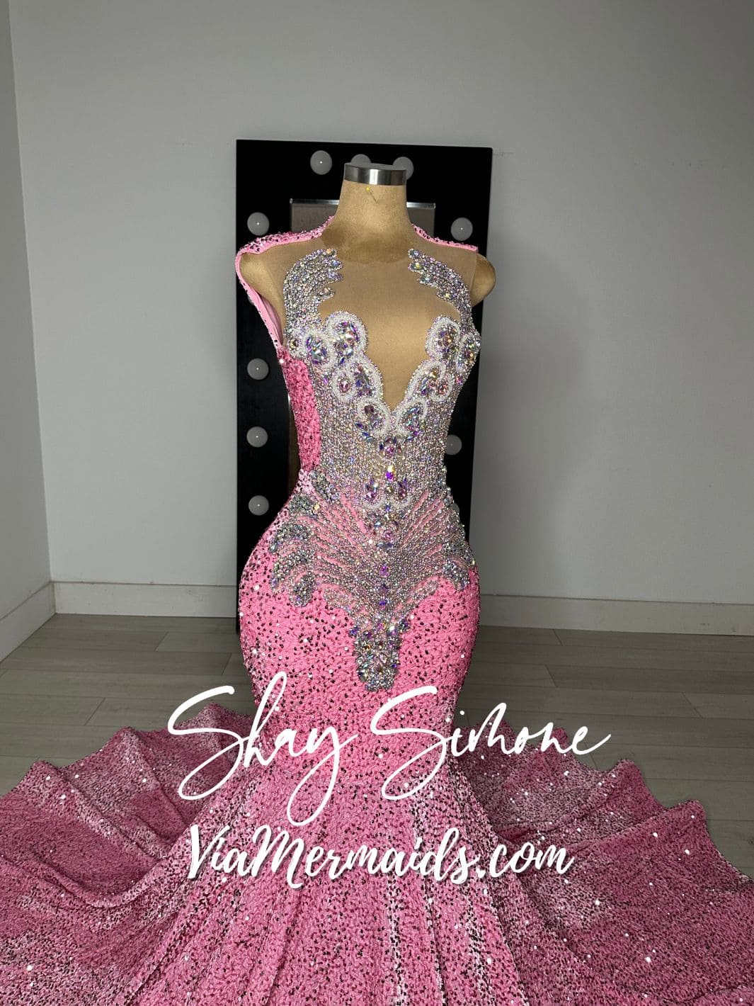 LIYAH - Iridescent Pink Sequin Prom Dress with Iridescent Rhinestones