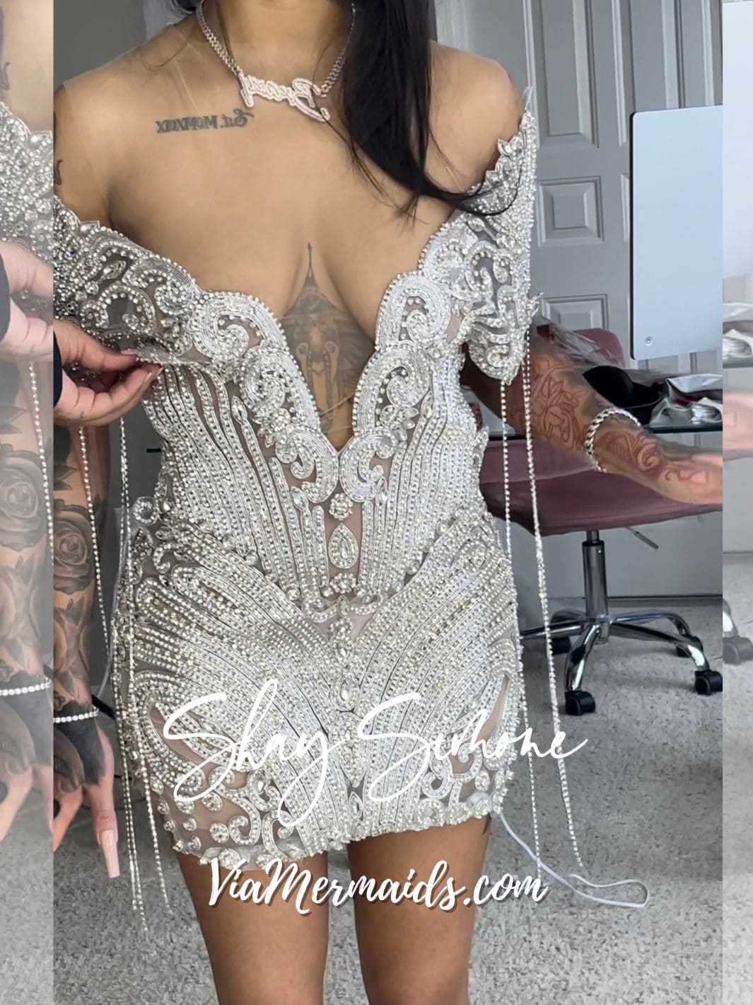 rhinestone dress silver Rayla Rhinestone Midi Dress, L