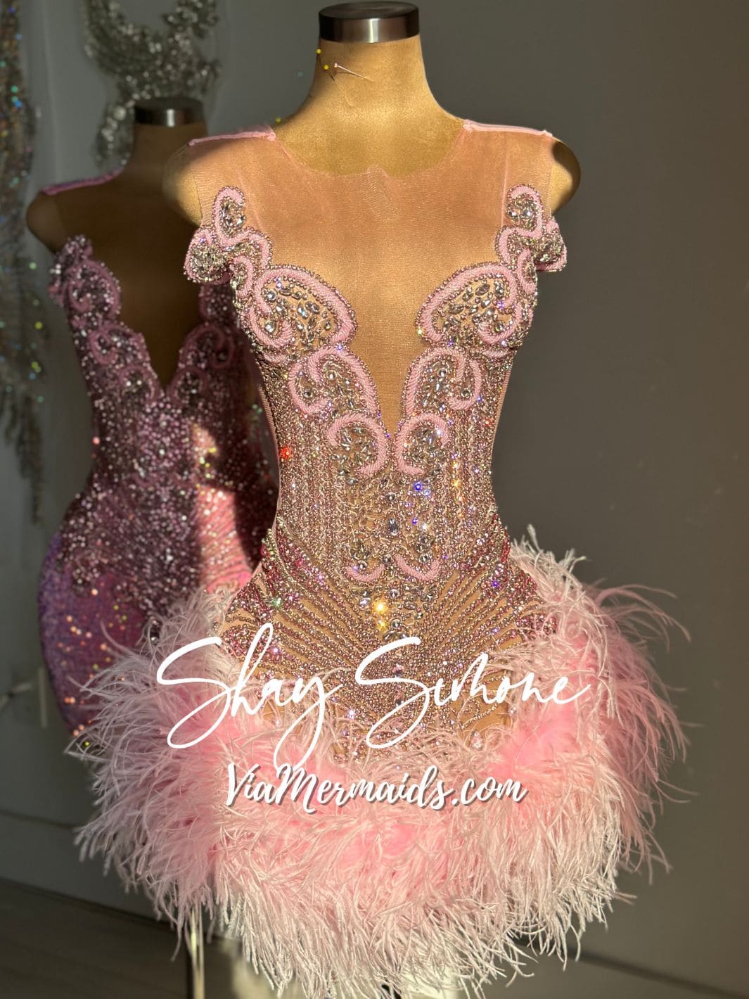 pink rhinestone feather dress Ernst Rhinestone Feather Mini Dress Mew Mews