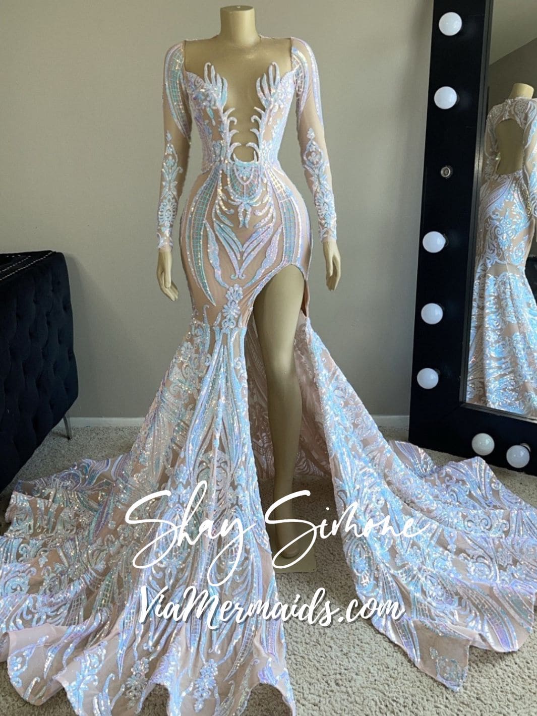 iridescent mermaid prom dress Mermaid Dress Purple Iridescent Dress Illusion Off-shoulder Iridescent Mermaid Crafted Prom Gown