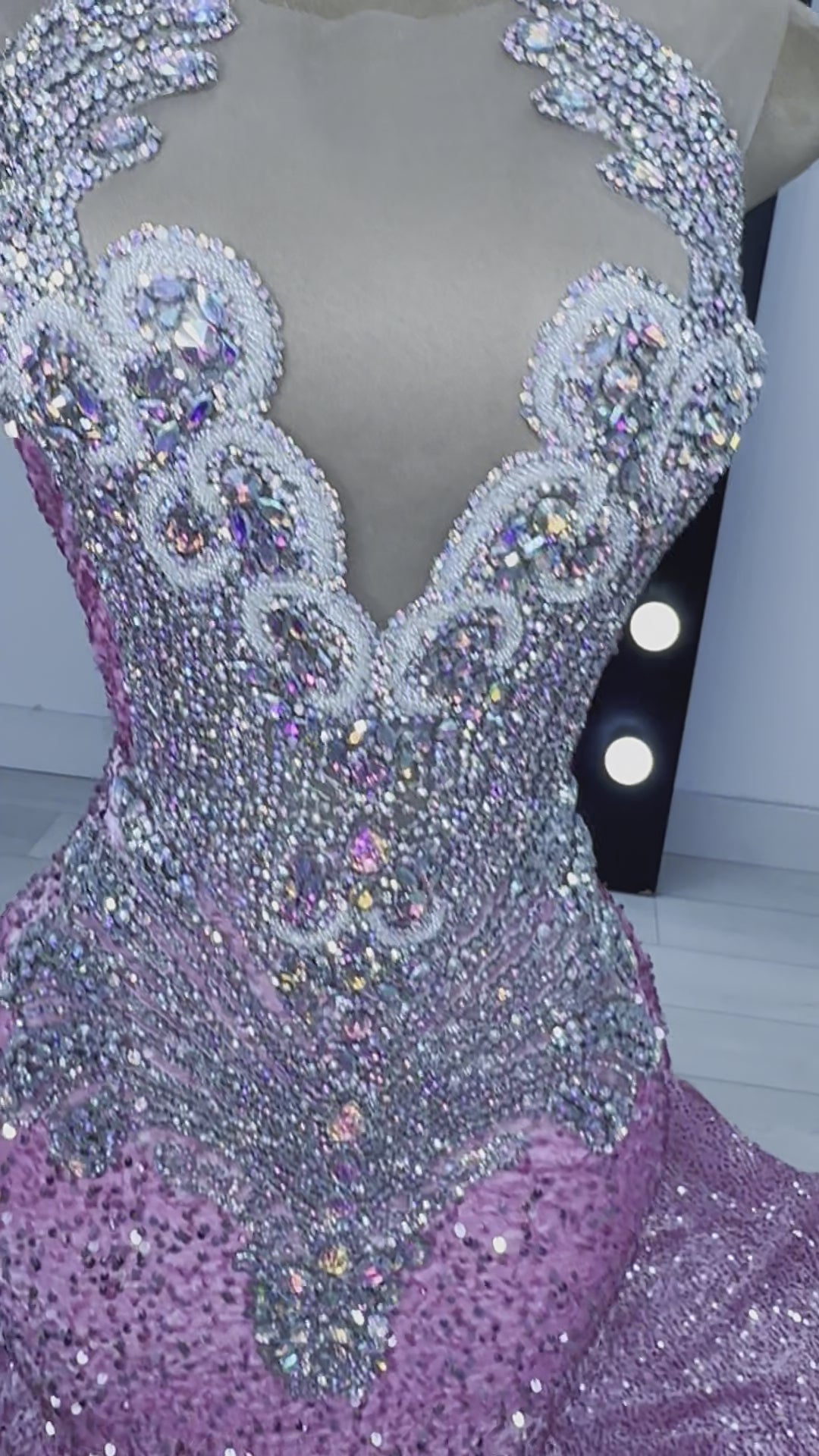 LIYAH - Iridescent Pink Sequin Prom Dress with Iridescent Rhinestones