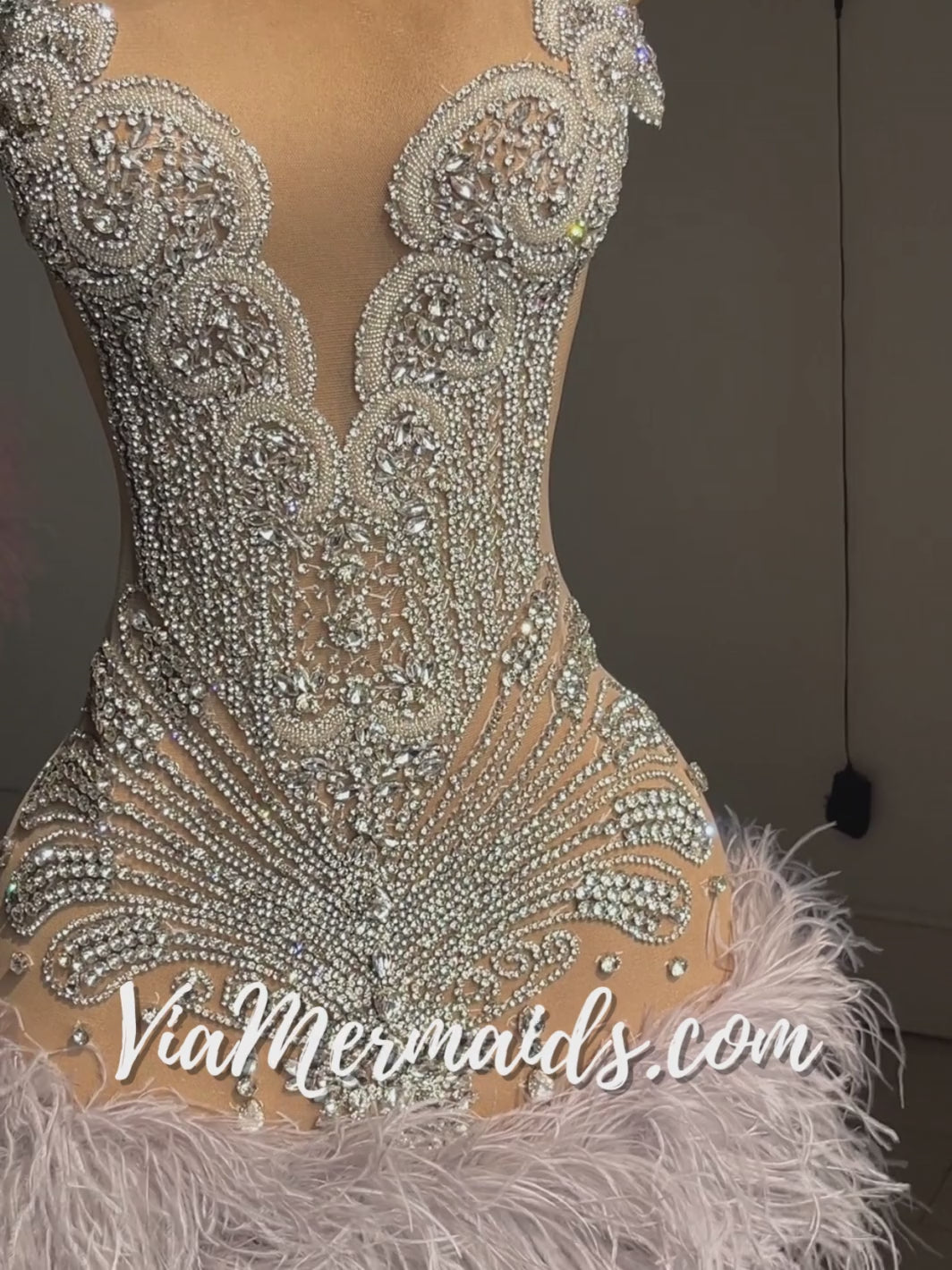 The Girl They LOVE TO HATE Custom Silver Rhinestone Dress with Feathers