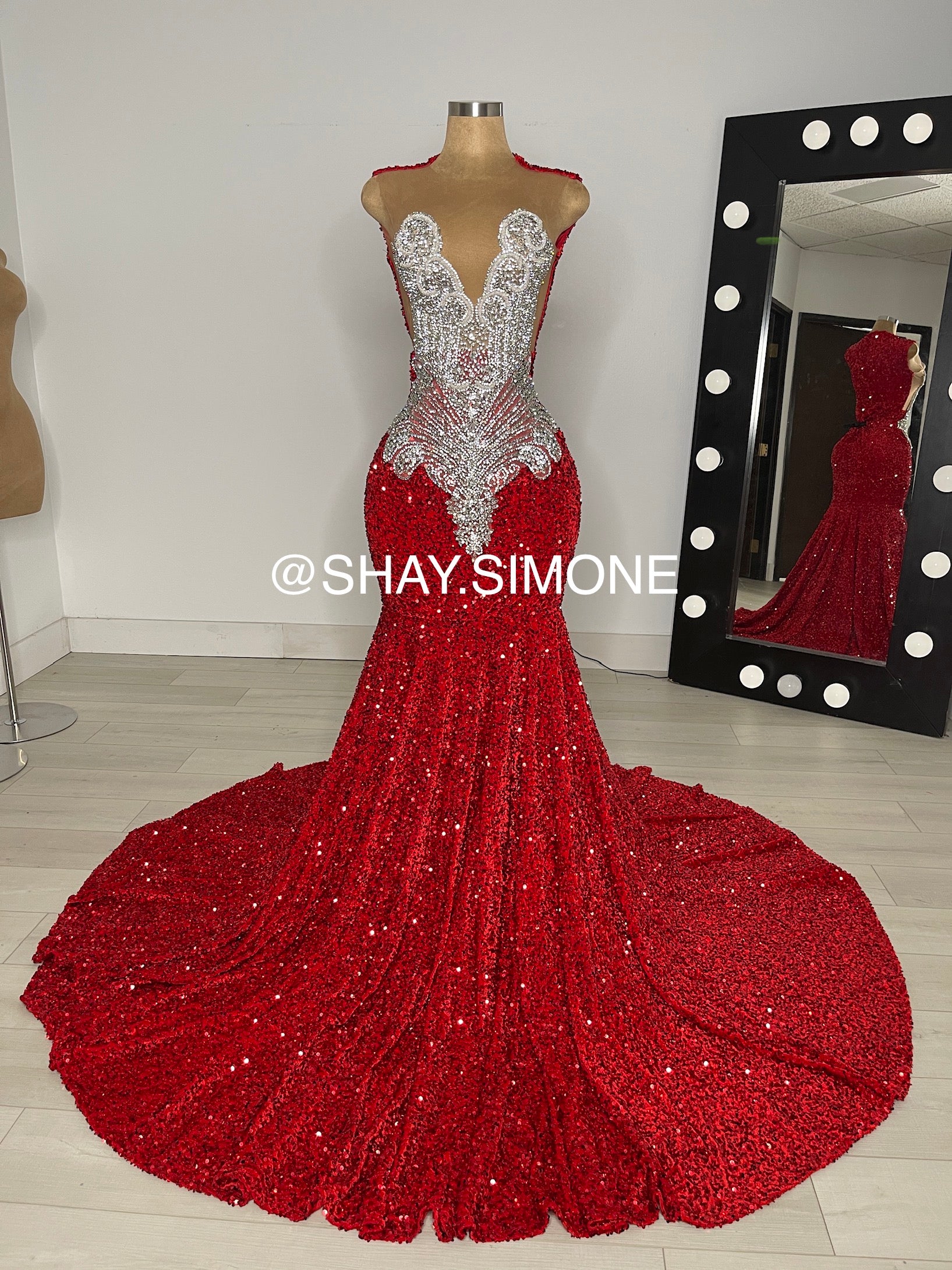 DESTINY - Red Sequin Prom Dress with Silver Rhinestones | PREORDER -  SHIP ESTIMATED: 05/07