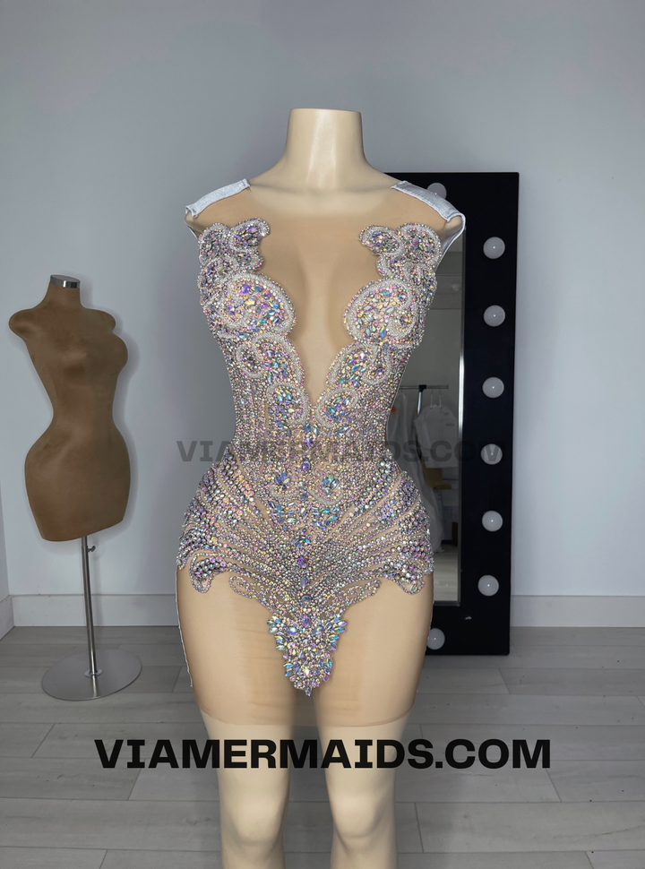 Rumi Iridescent Rhinestone Party Dress