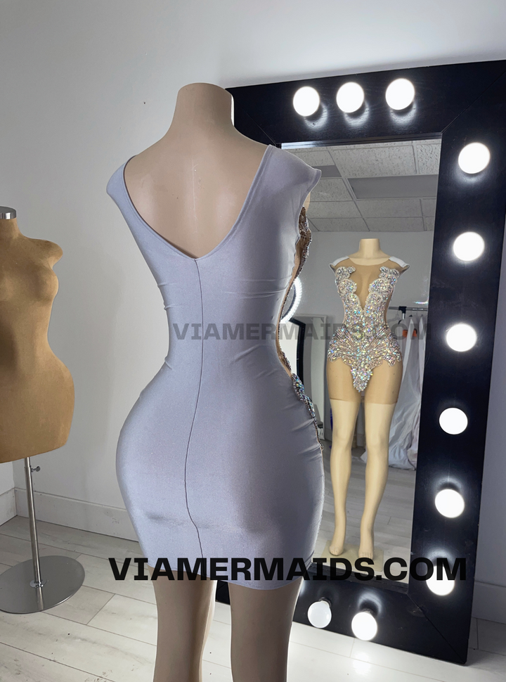 Rumi Iridescent Rhinestone Party Dress