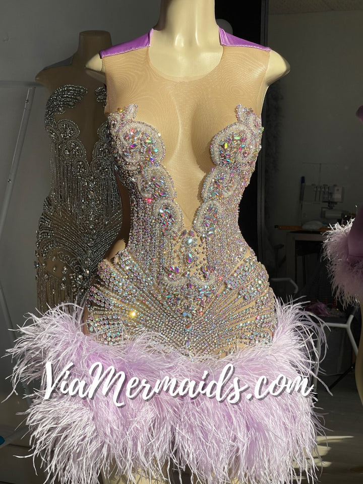 The Girl They LOVE TO HATE Custom Rhinestone Dress with Feathers
