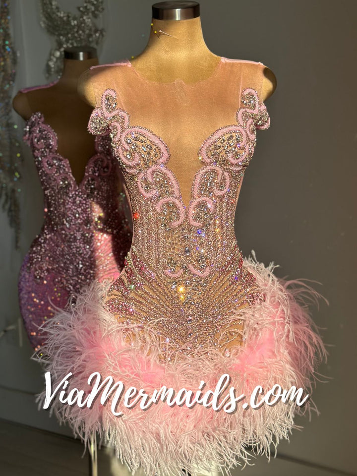 The Girl They LOVE TO HATE Custom Rhinestone Dress with Feathers