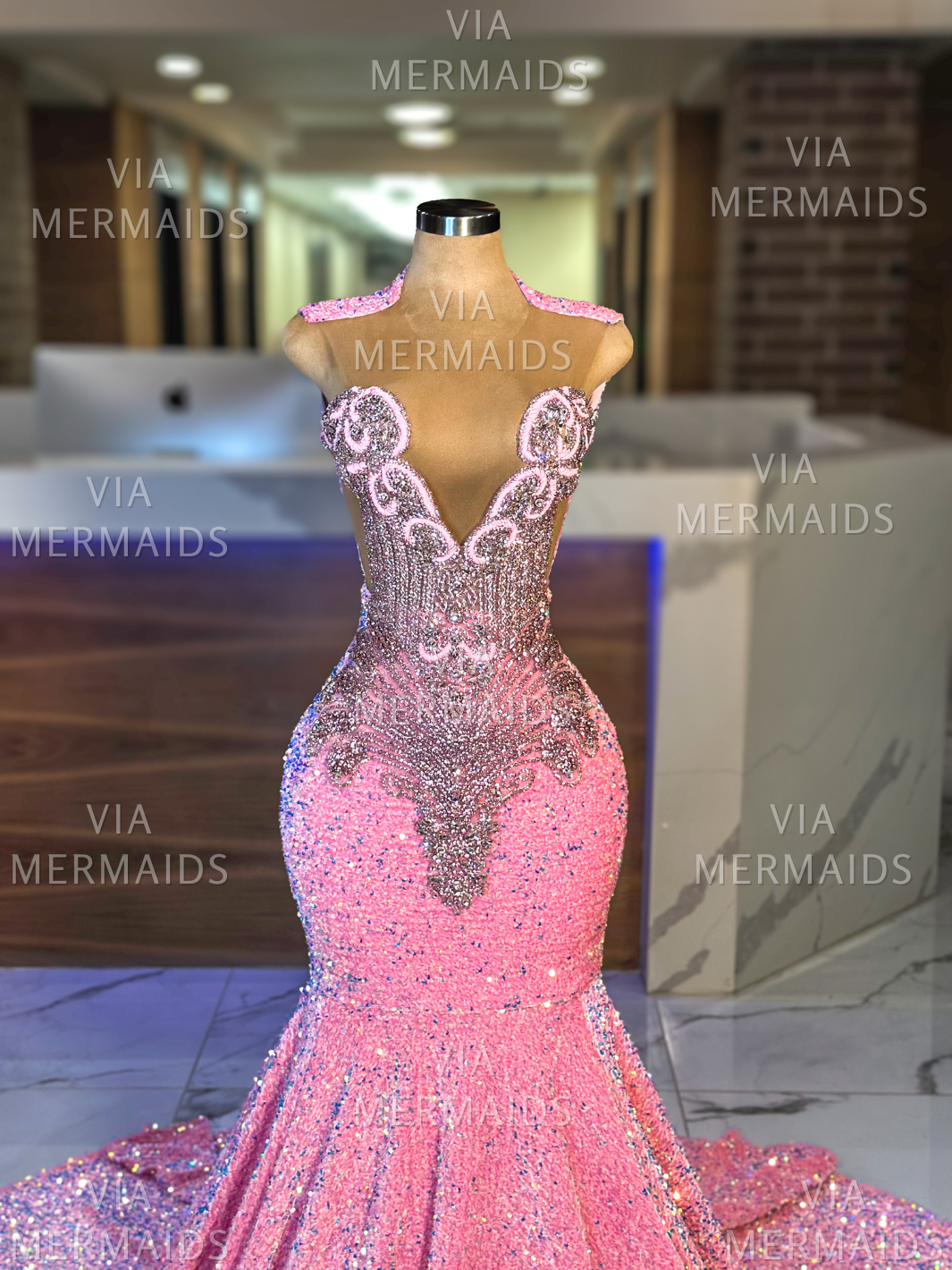 NAOMI- Iridescent Pink Sequins Dress with Pink Rhinestones Pre-Order |  SHIP ESTIMATED: 05/07