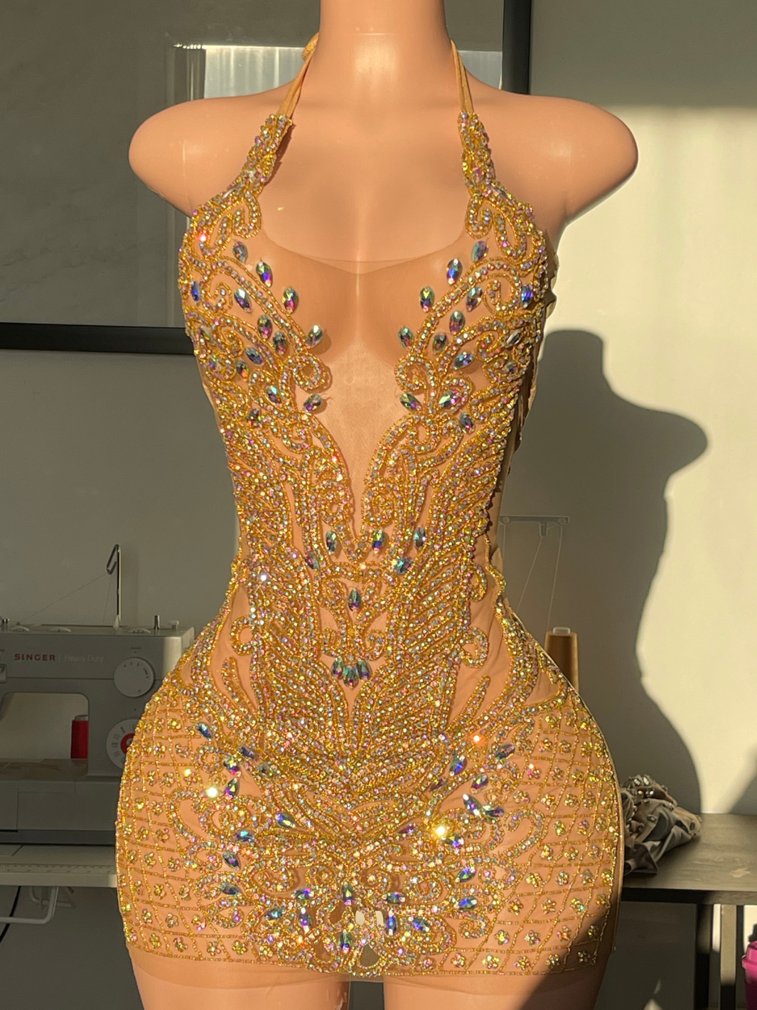 The Nola Gold Iridescent Rhinestone Birthday Dress