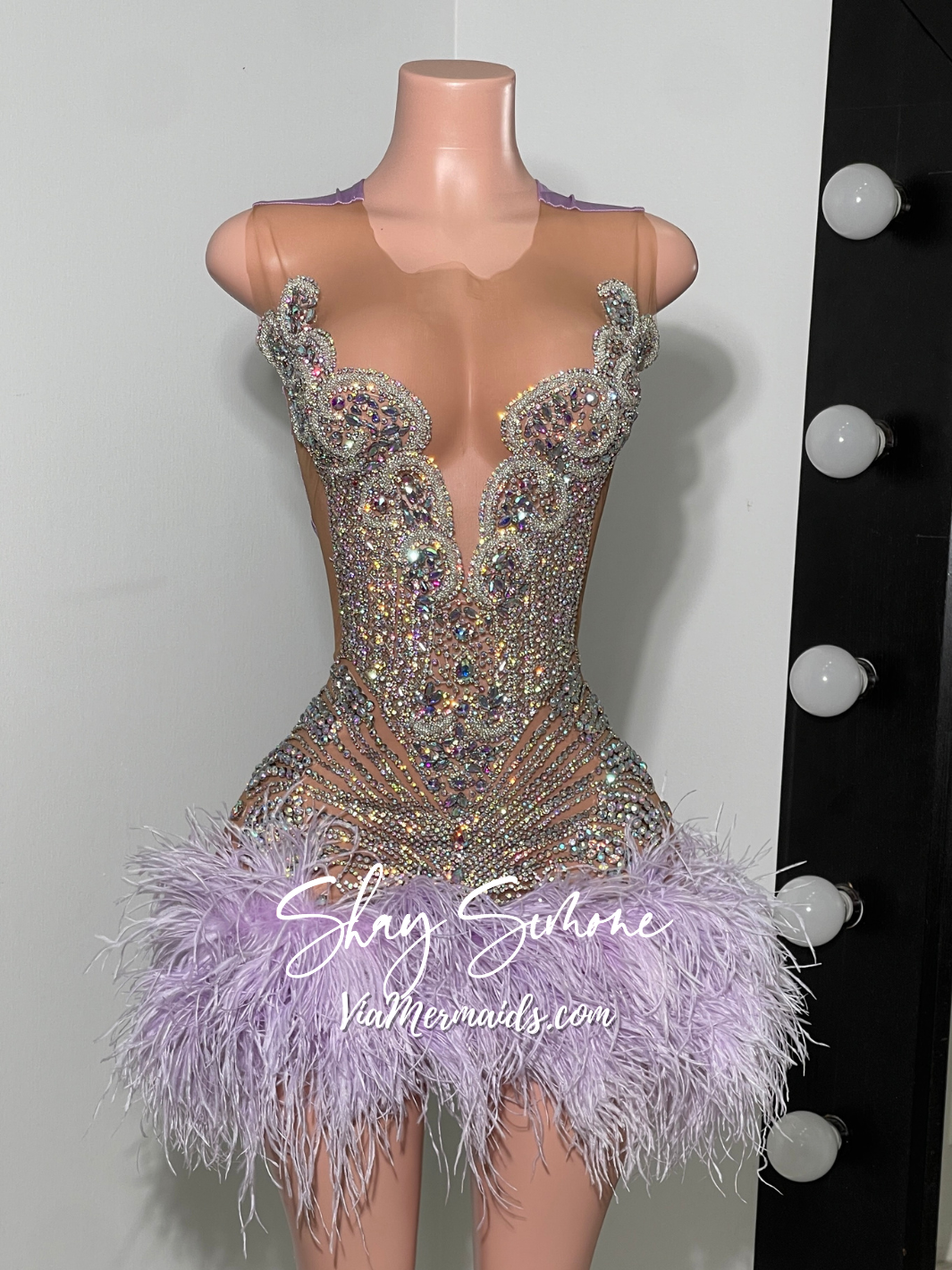 The Girl They LOVE TO HATE Custom Rhinestone Dress with Feathers