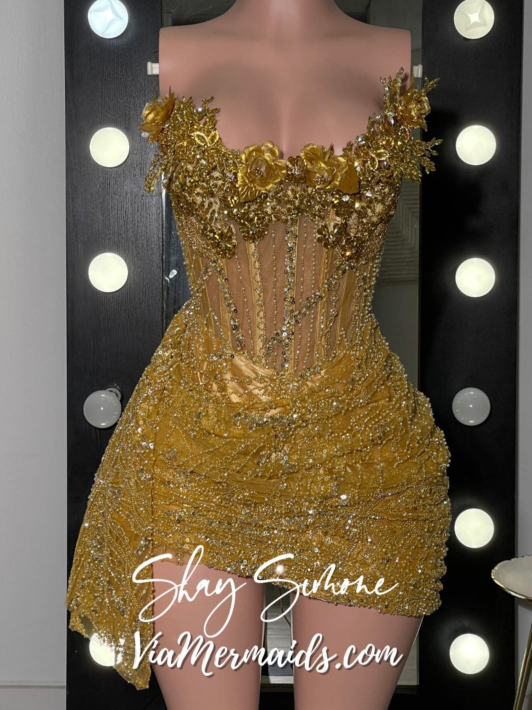 Aniya Gold Corset Dress with Side Train