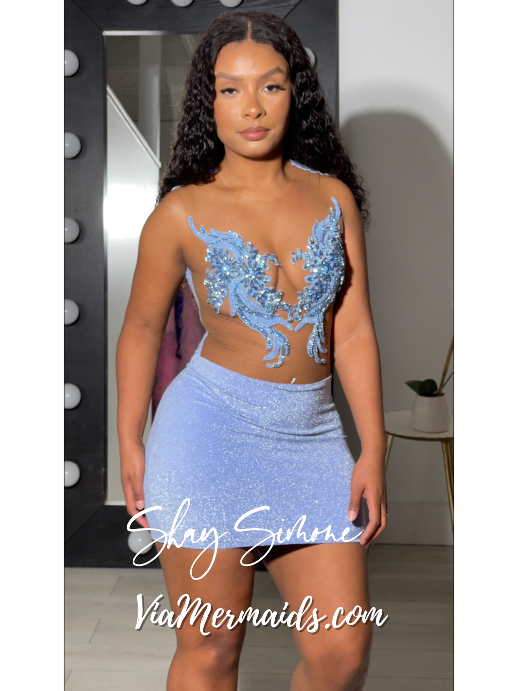 Desi Light Blue Glitter Rhinestones Dress