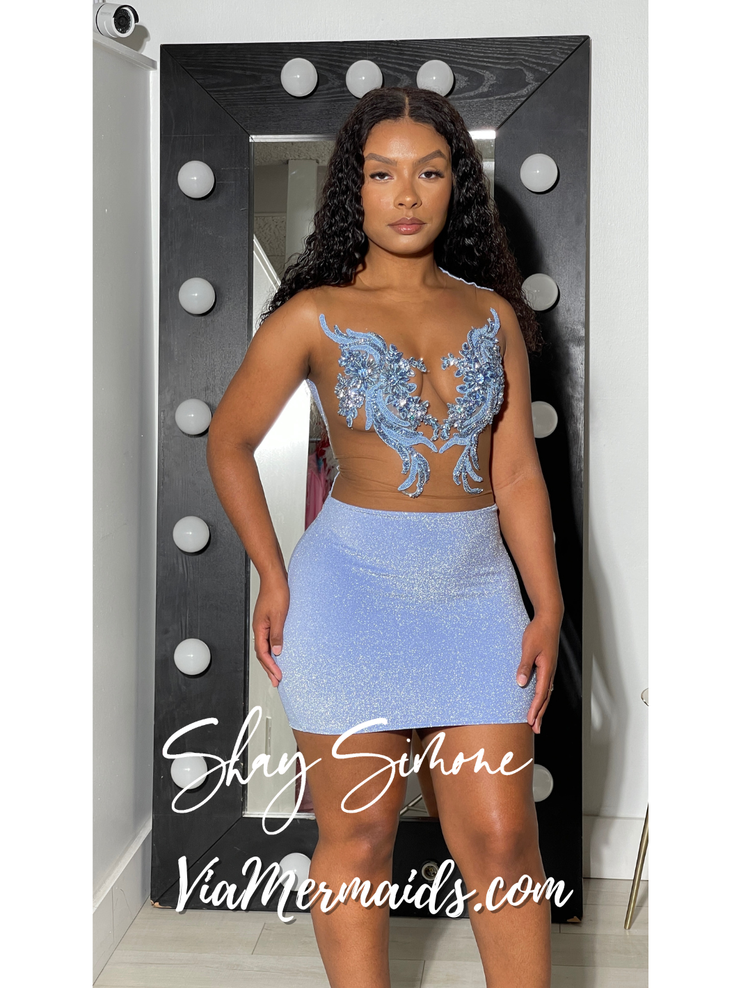 Desi Light Blue Glitter Rhinestones Dress