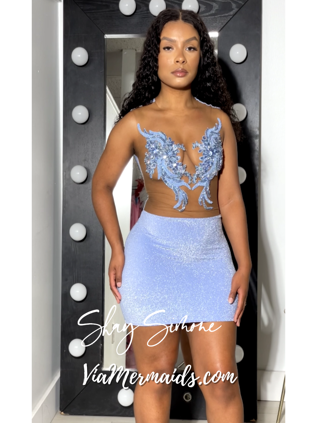 Desi Light Blue Glitter Rhinestones Dress