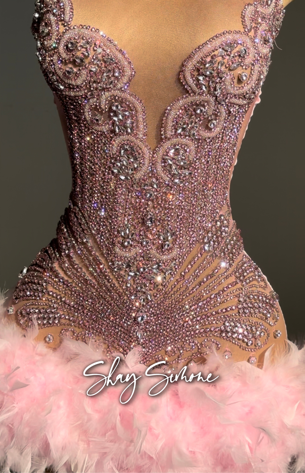 Sitting Pretty Princess - Custom Rhinestone Dress with Feathers