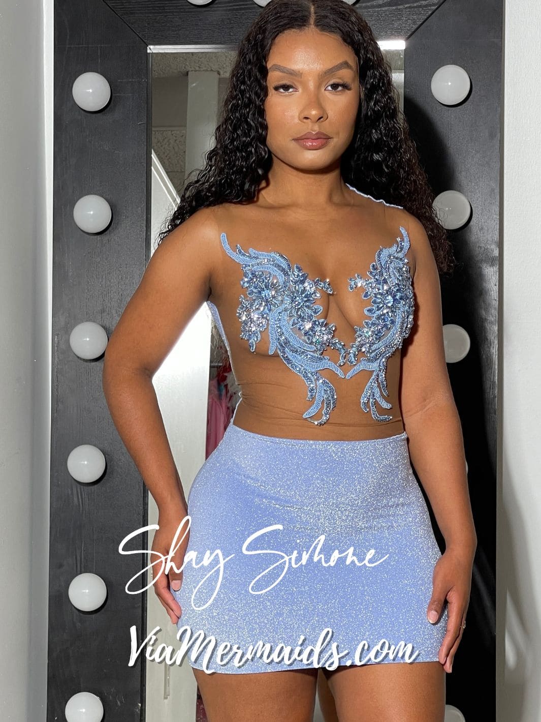 Desi Light Blue Glitter Rhinestones Dress