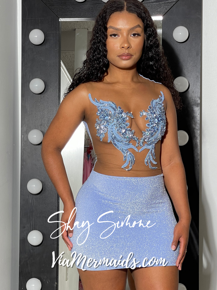 Desi Light Blue Glitter Rhinestones Dress Pre-order