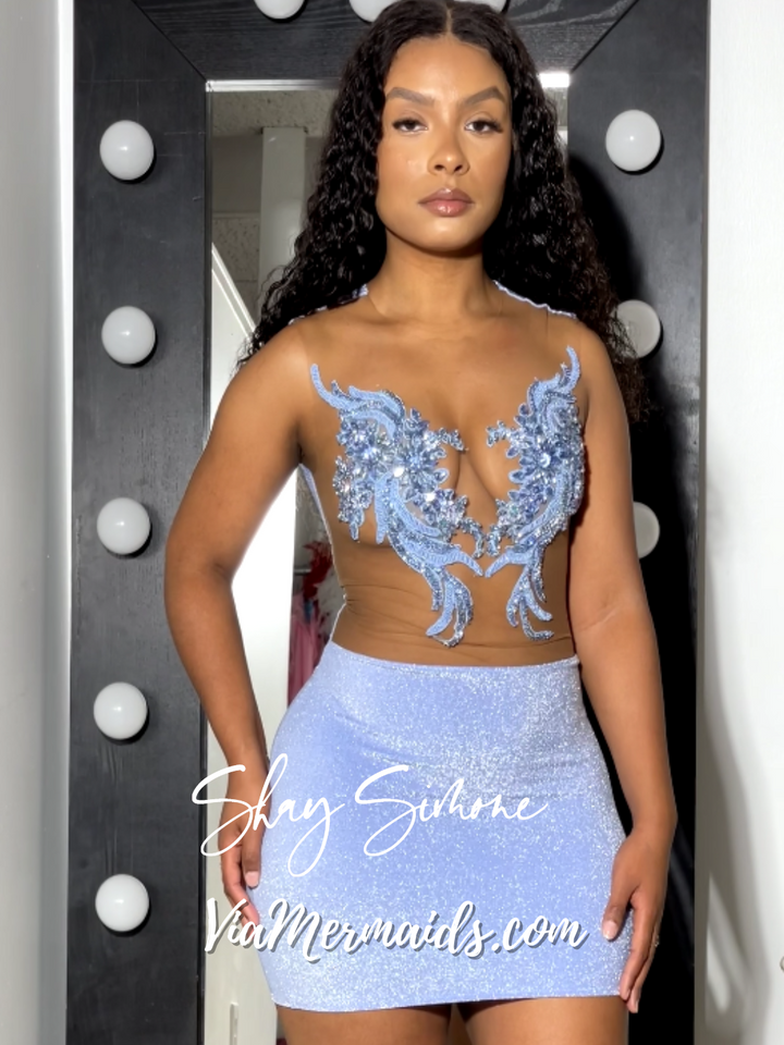 Desi Light Blue Glitter Rhinestones Dress Pre-order