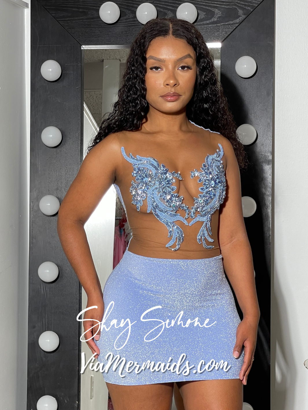 Desi Light Blue Glitter Rhinestones Dress Pre-order