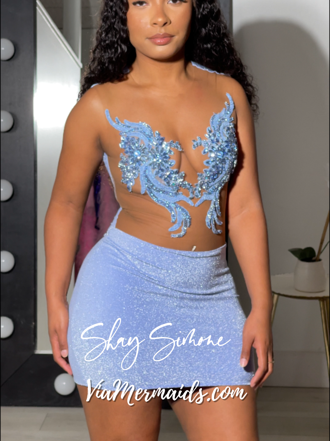 Desi Light Blue Glitter Rhinestones Dress Pre-order