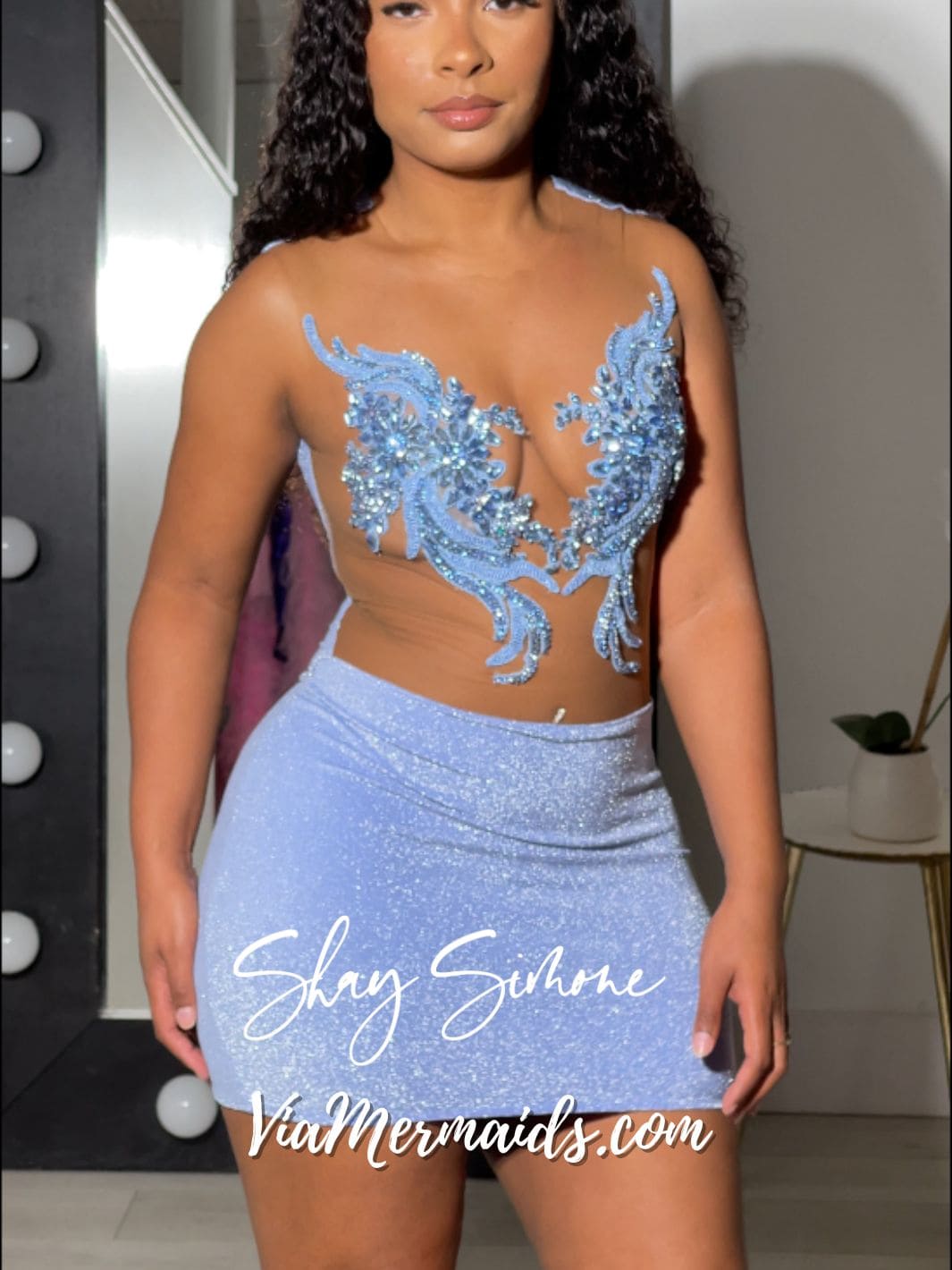 Desi Light Blue Glitter Rhinestones Dress