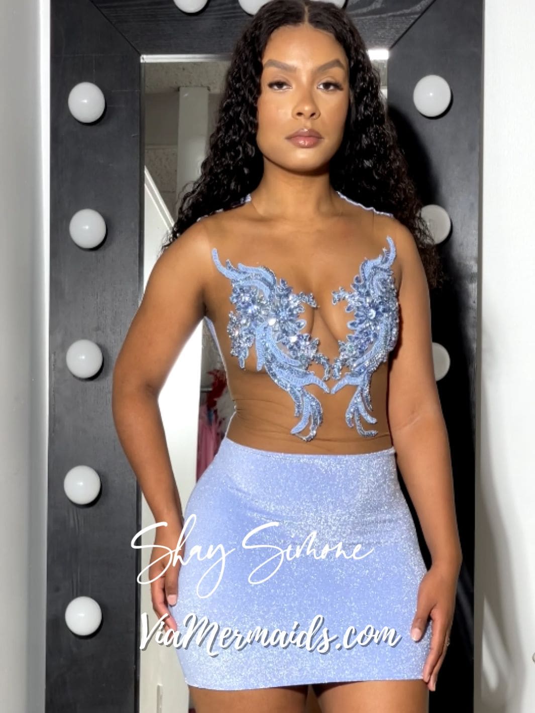 Desi Light Blue Glitter Rhinestones Dress
