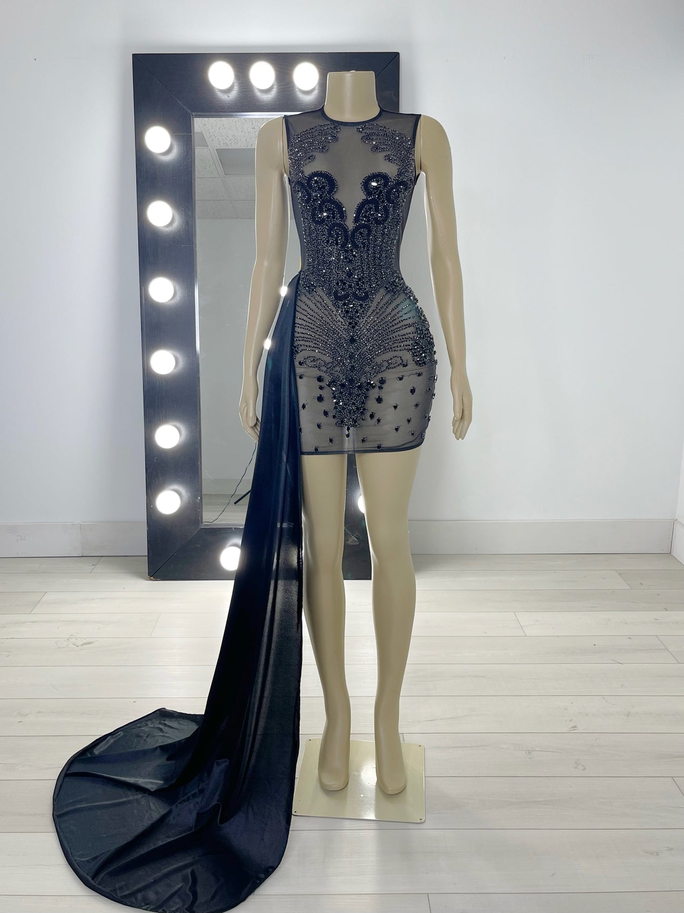 Black Rhinestone Dress With Side Train – Shay Simone