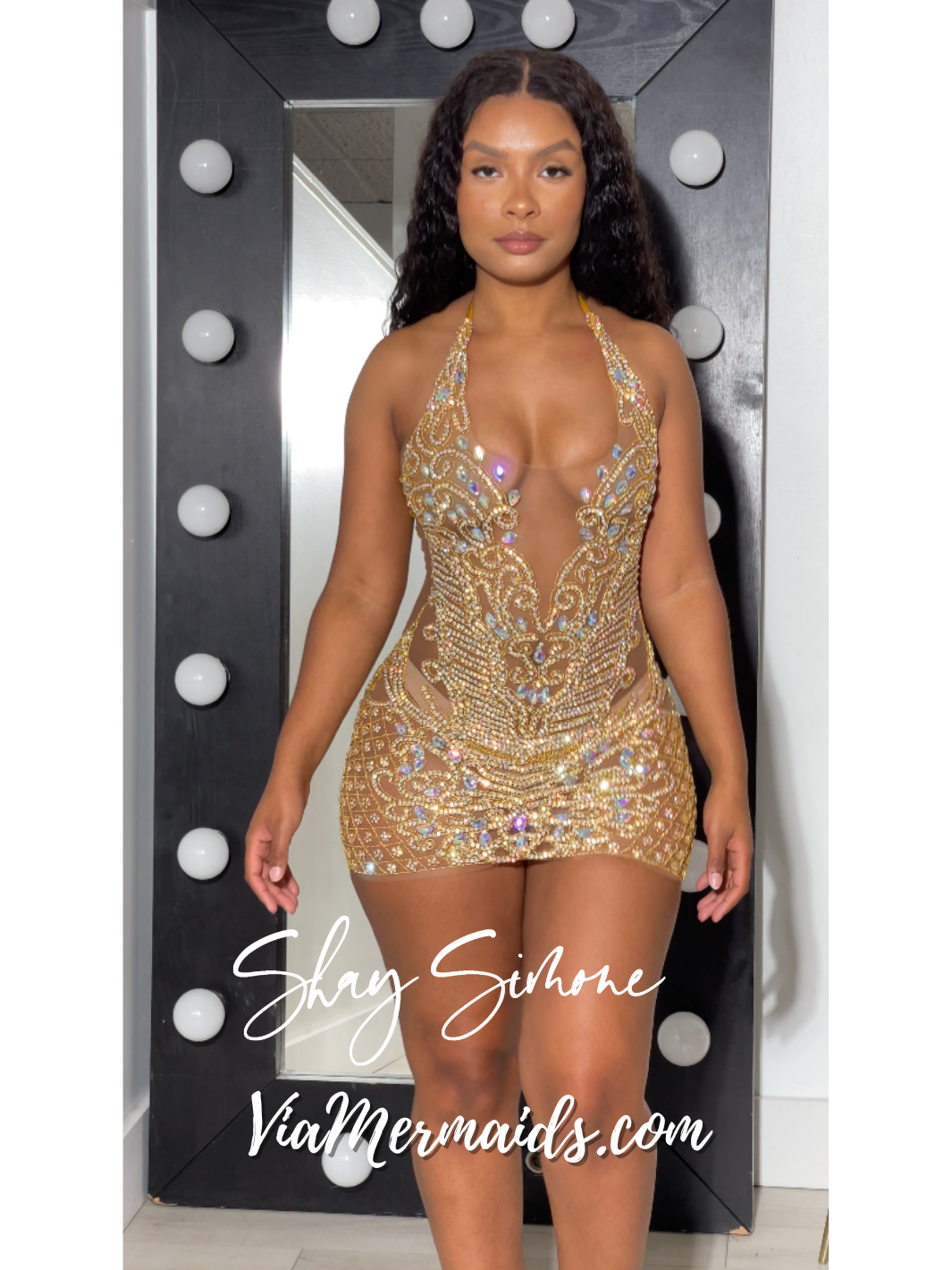 The Nola Gold Iridescent Rhinestone Birthday Dress