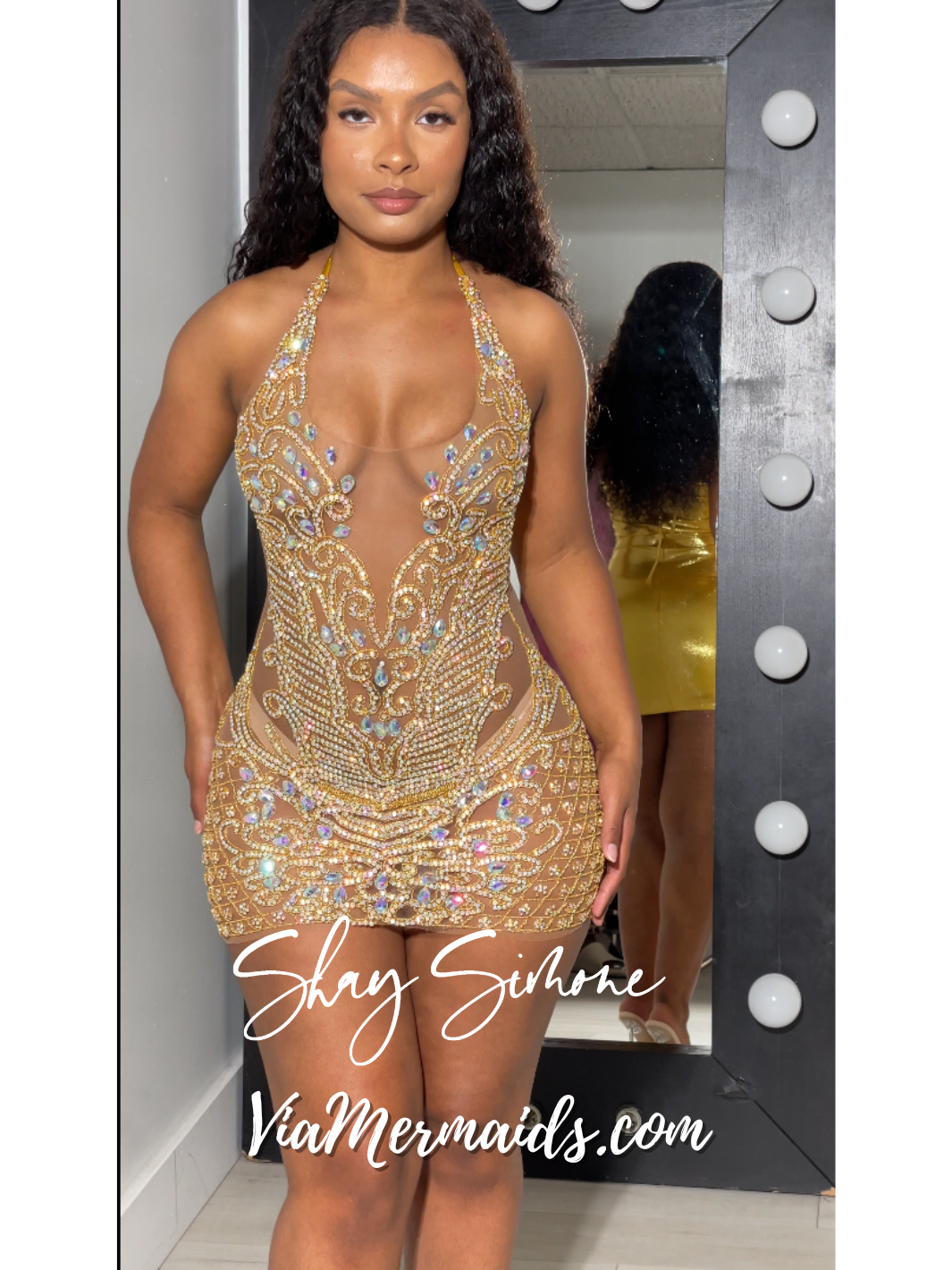 The Nola Gold Iridescent Rhinestone Birthday Dress