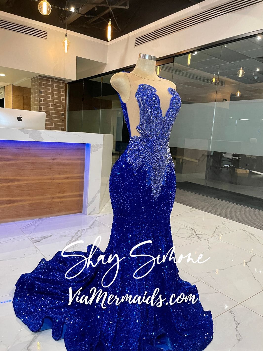 KHYLA - Royal Blue Rhinestone Stretch Sequin Dress
