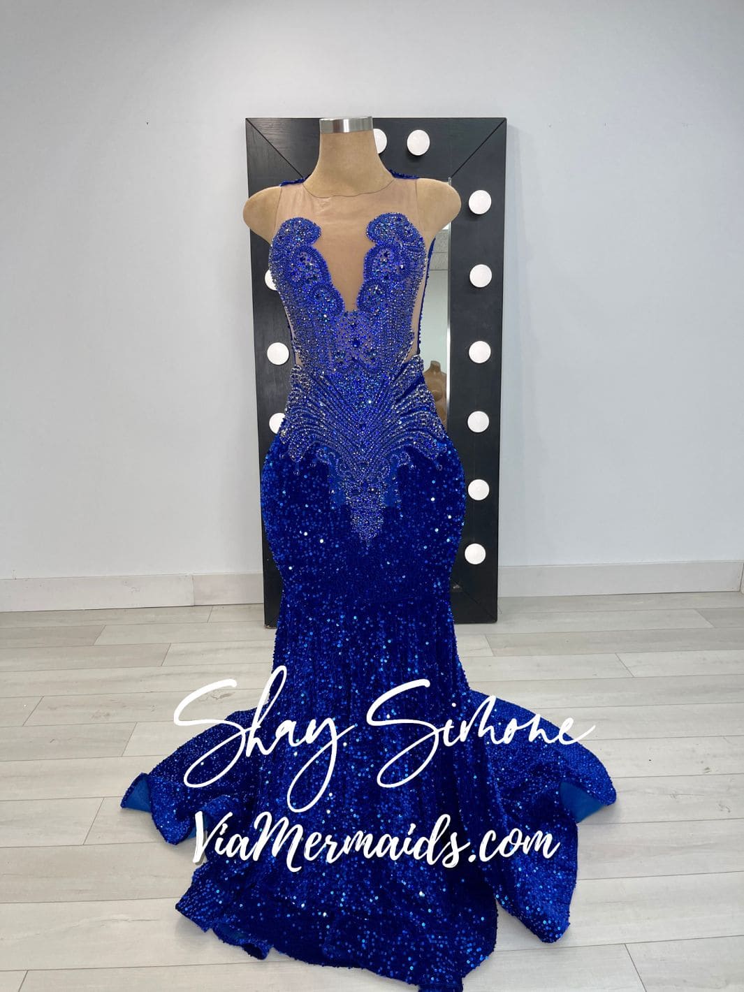 KHYLA - Royal Blue Rhinestone Stretch Sequin Dress