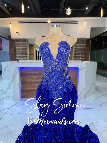 KHYLA - Royal Blue Rhinestone Stretch Sequin Dress Shay Simone KHYLA - Royal Blue Rhinestone Stretch Sequin Dress Shay Simone