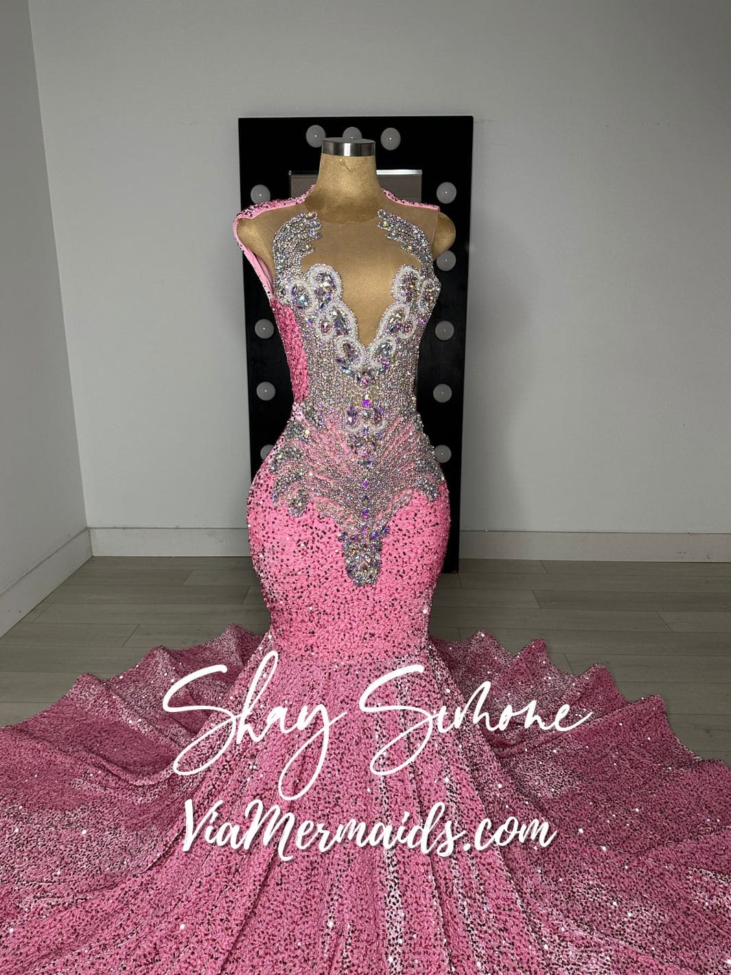 LIYAH - Iridescent Pink Sequin Prom Dress with Iridescent Rhinestones