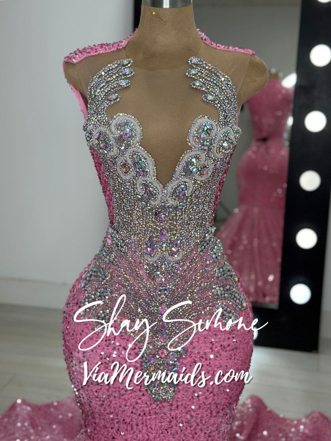 LIYAH - Iridescent Pink Sequin Prom Dress with Iridescent Rhinestones