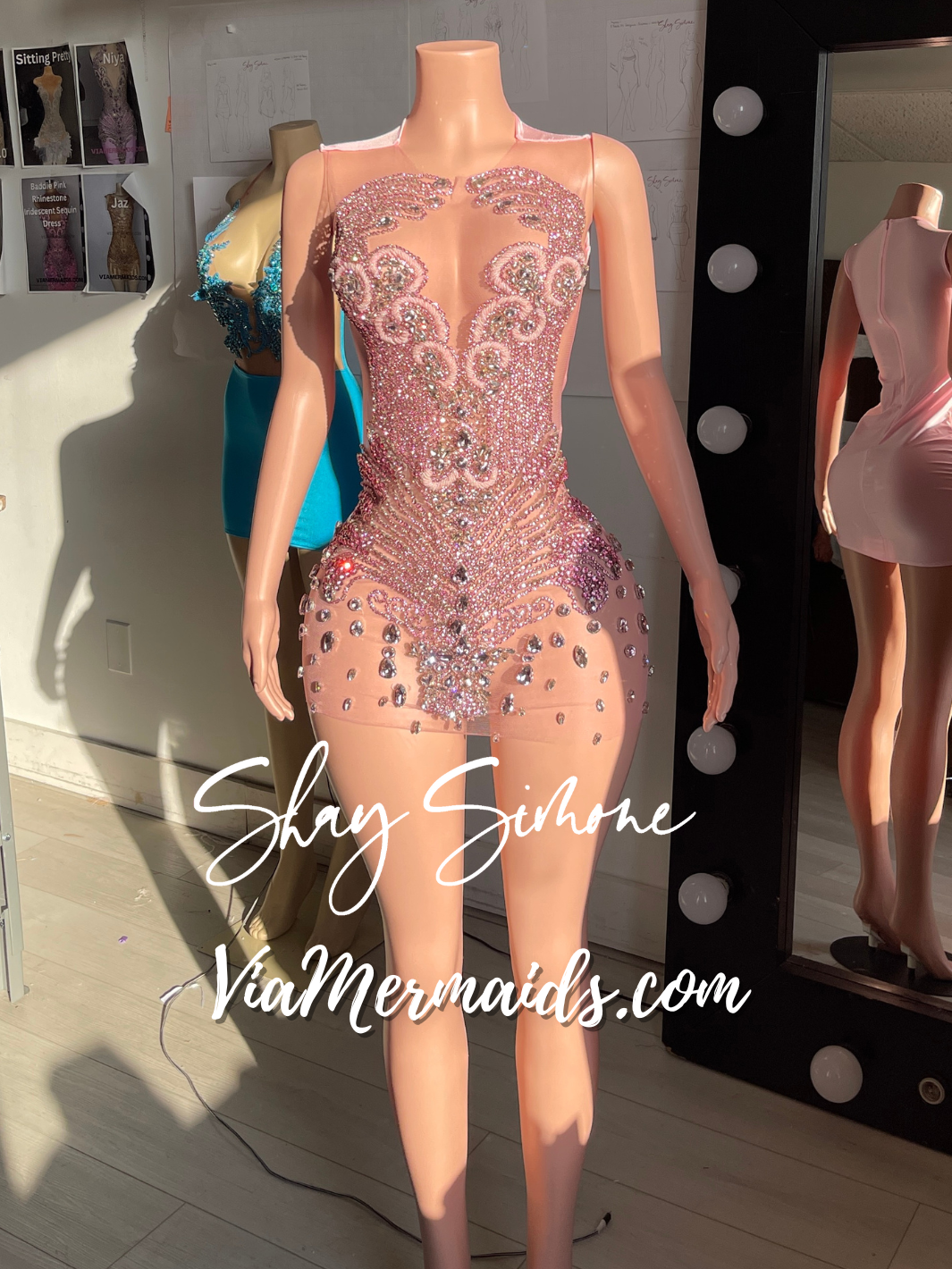 It Girl 2.0 Pink Rhinestone Sheer Dress