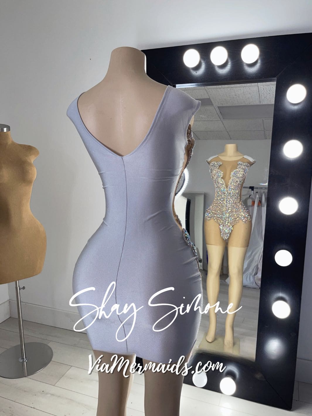 Rumi Iridescent Rhinestone Party Dress