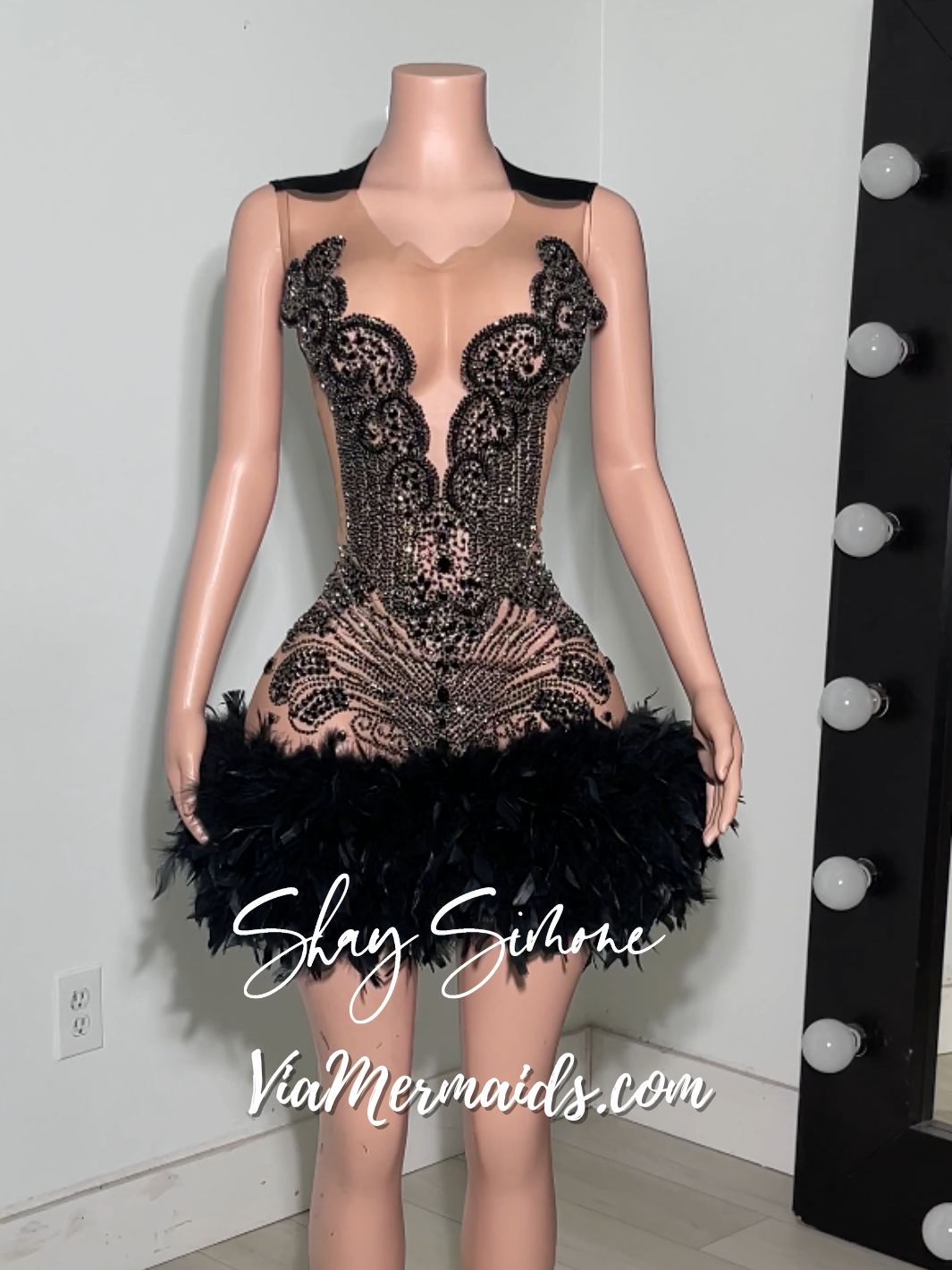 Sitting Pretty Princess - Custom Rhinestone Dress with Feathers