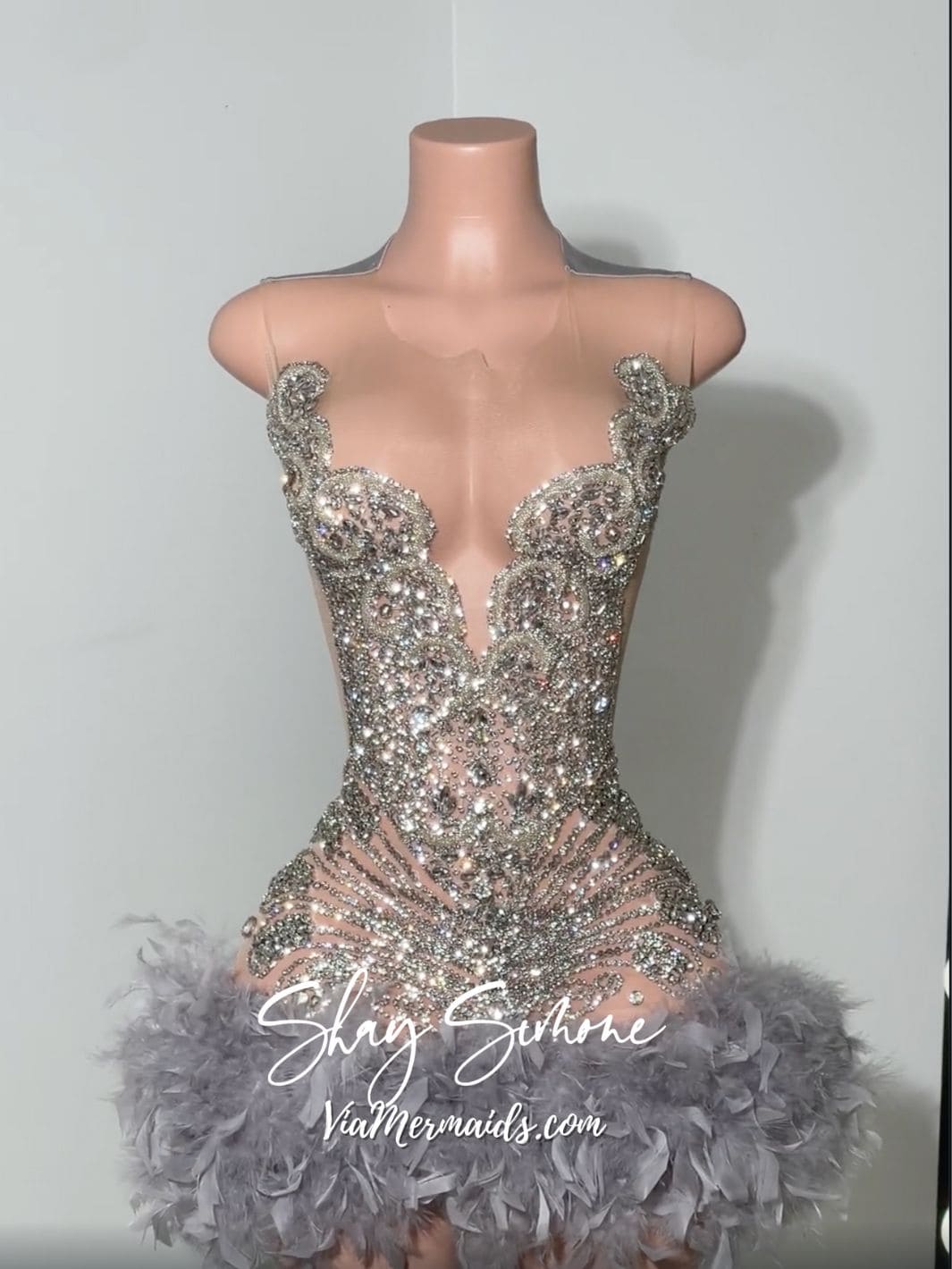 Sitting Pretty Princess - Custom Rhinestone Dress with Feathers