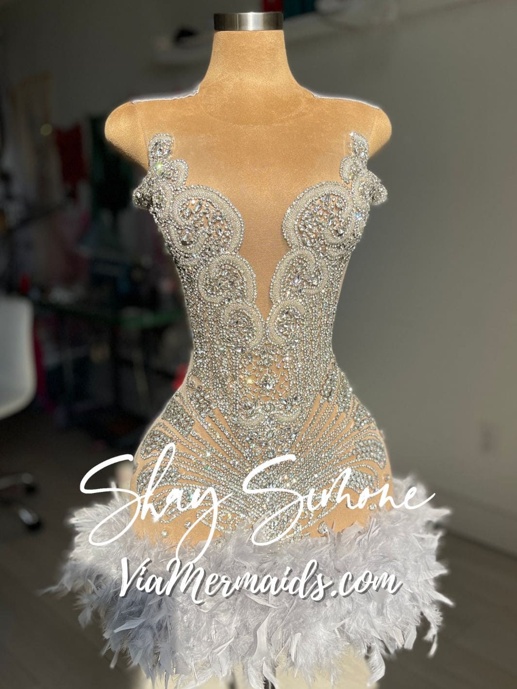 Sitting Pretty Princess - Custom Rhinestone Dress with Feathers