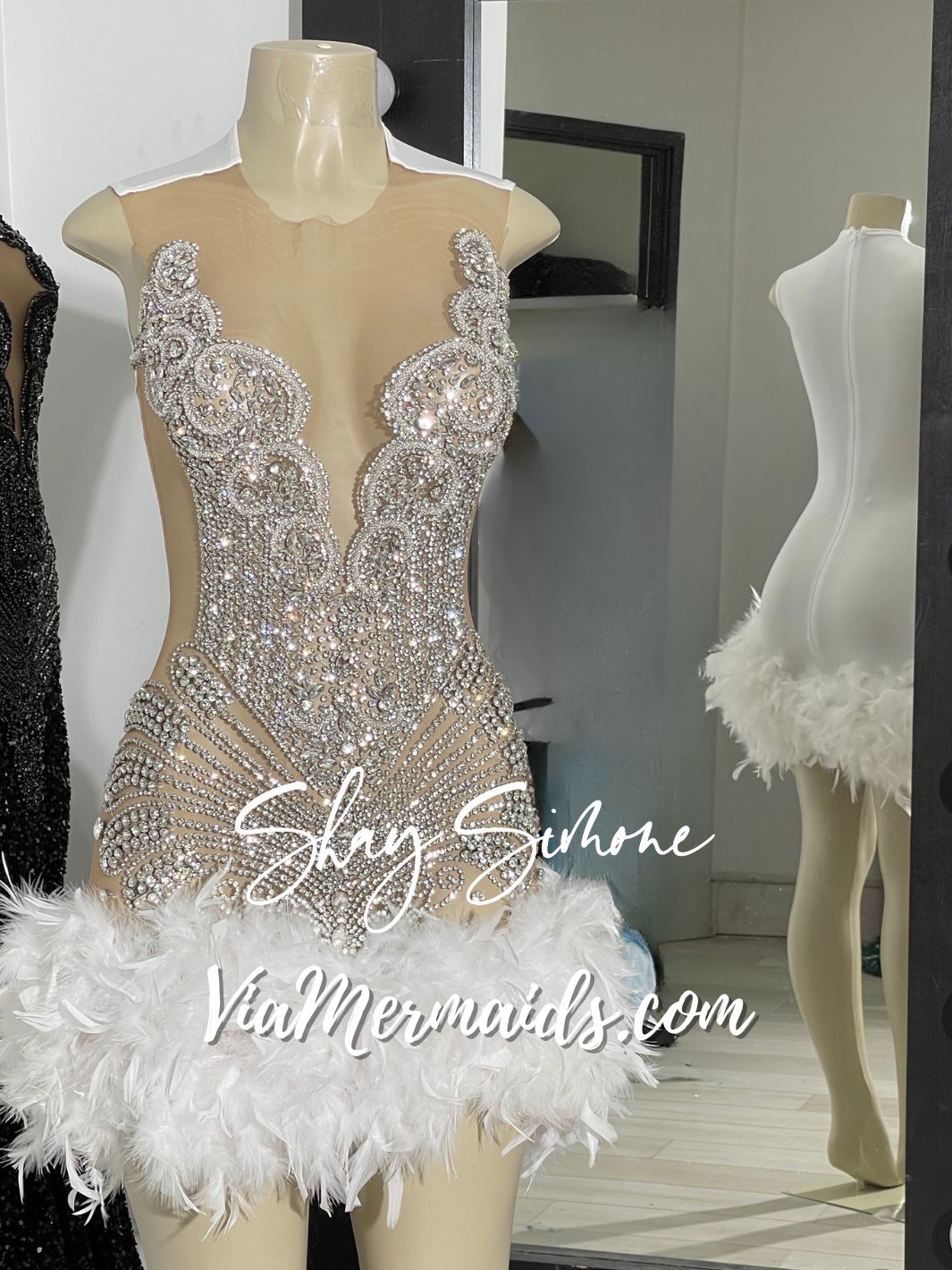 Sitting Pretty Princess - Custom Rhinestone Dress with Feathers