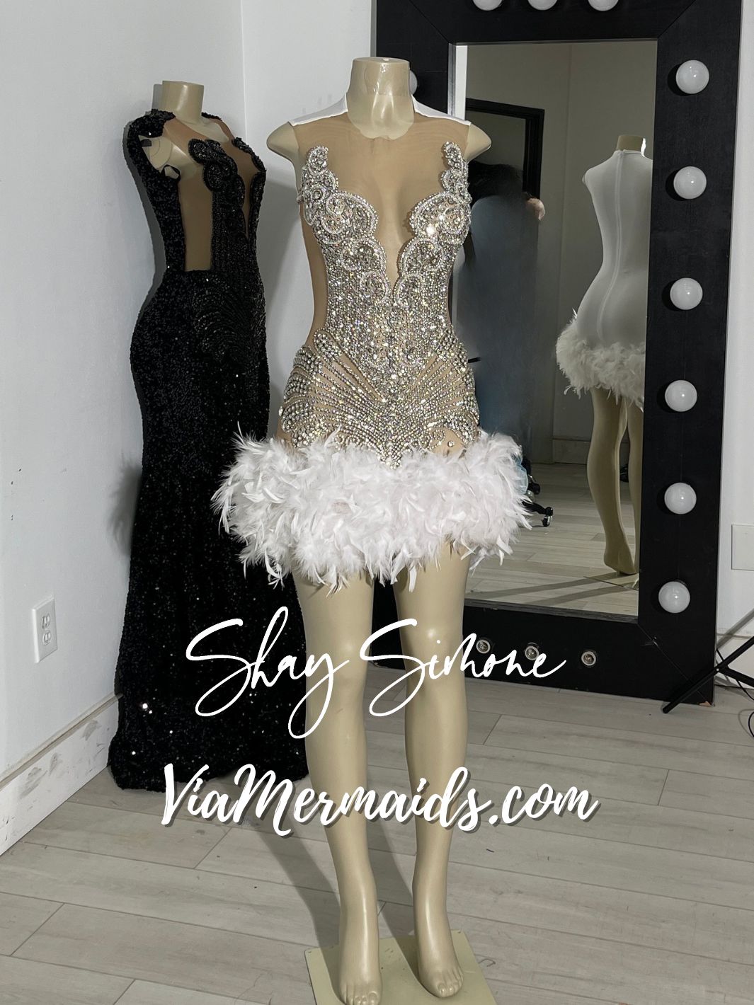 Sitting Pretty Princess - Custom Rhinestone Dress with Feathers