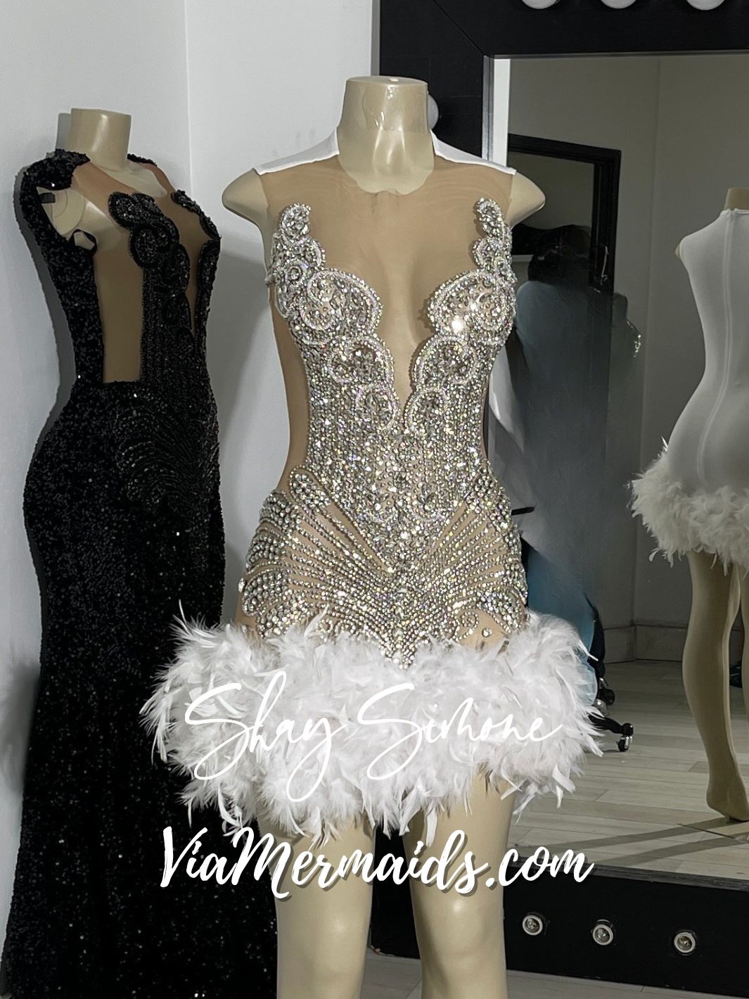 Sitting Pretty Princess - Custom Rhinestone Dress with Feathers