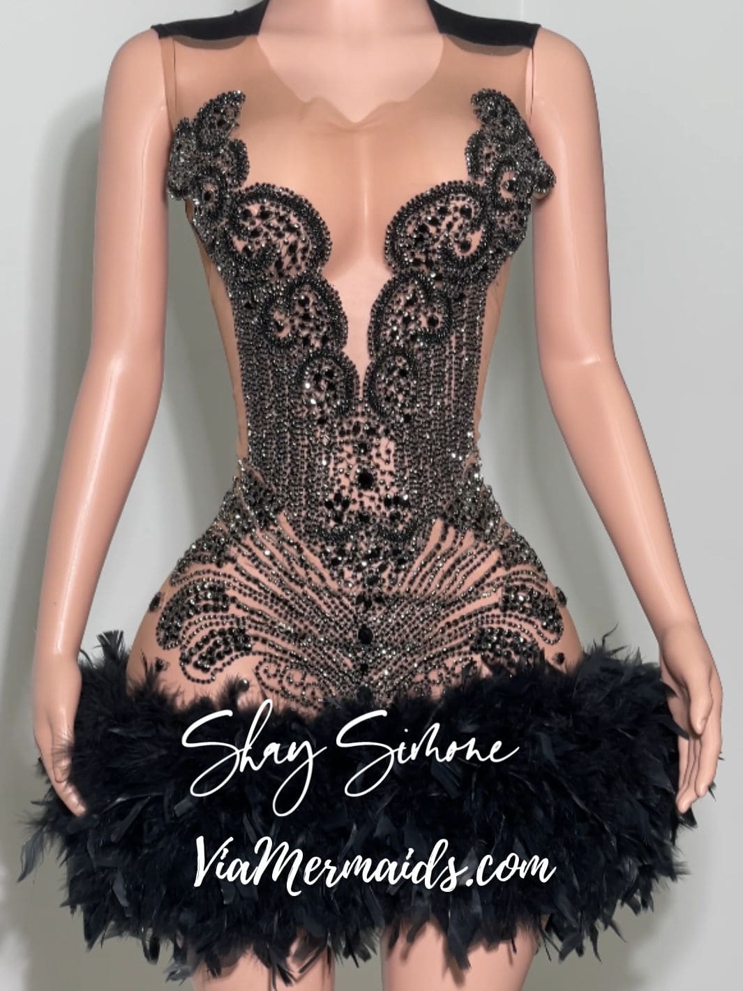 Sitting Pretty Princess - Custom Rhinestone Dress with Feathers