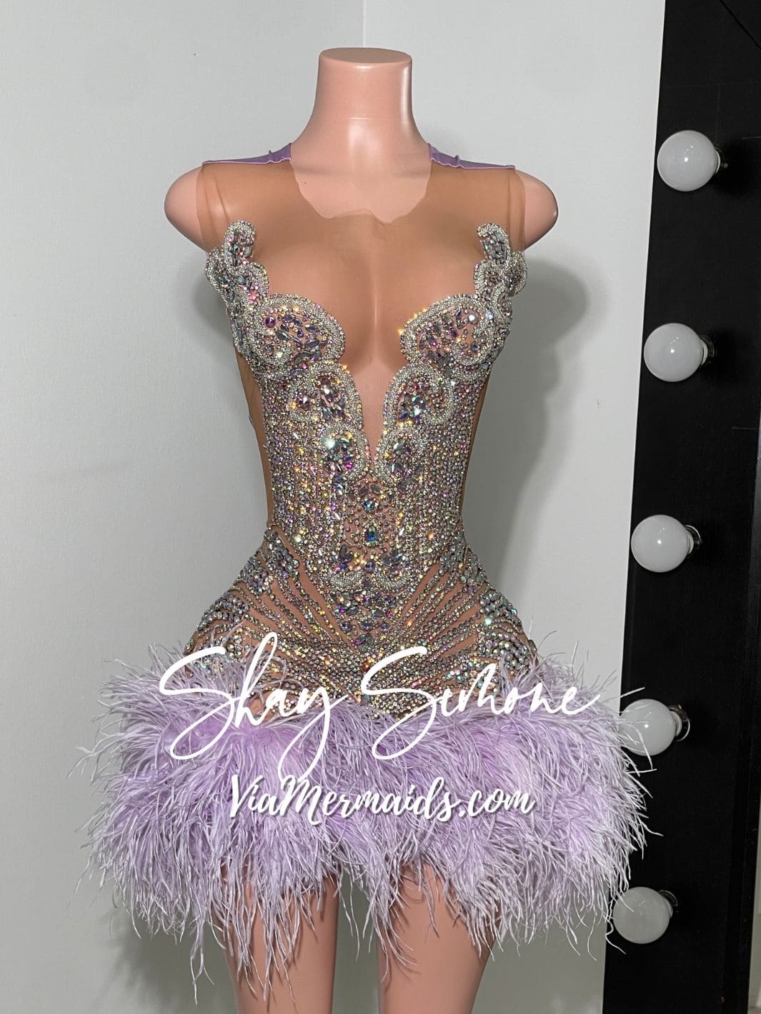 The Girl They LOVE TO HATE Custom Rhinestone Dress with Feathers