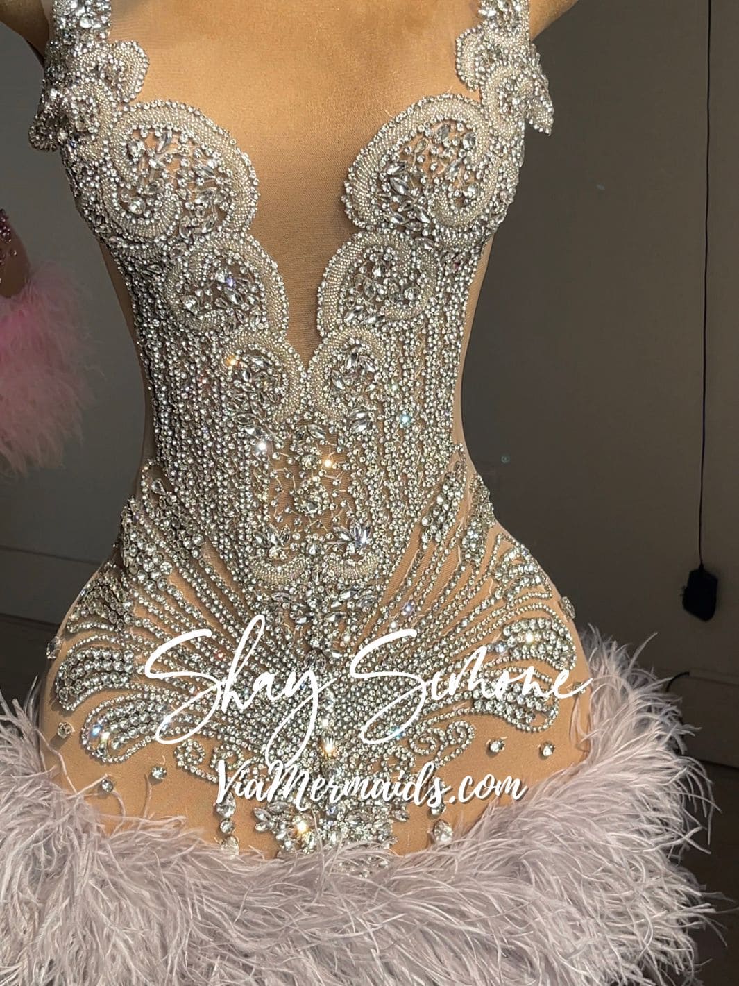 The Girl They LOVE TO HATE Custom Rhinestone Dress with Feathers