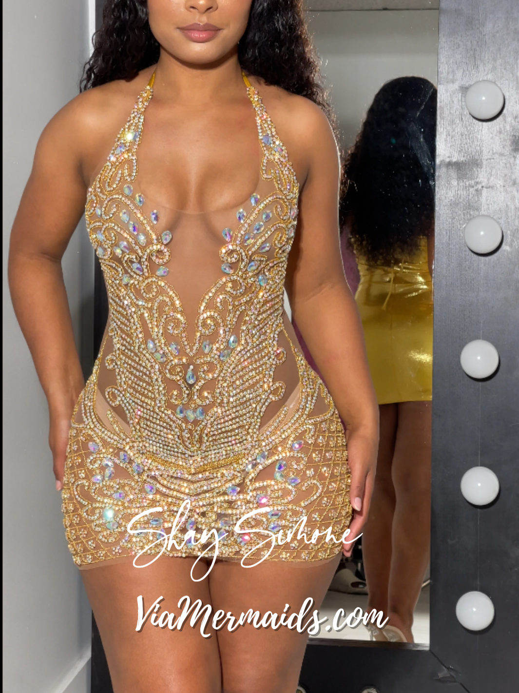 The Nola Gold Iridescent Rhinestone Birthday Dress